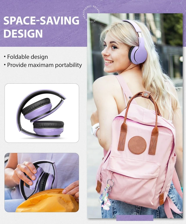 Alt view image 6 of 7 - E7 Wired/Wireless Bluetooth Headphones with Mic, 25 Hours Playtime 2 in 1 Wire less Blue tooth Head Phones Foldable Lightweight for Kids Boys Girls Youth in School Airplane Car Purple