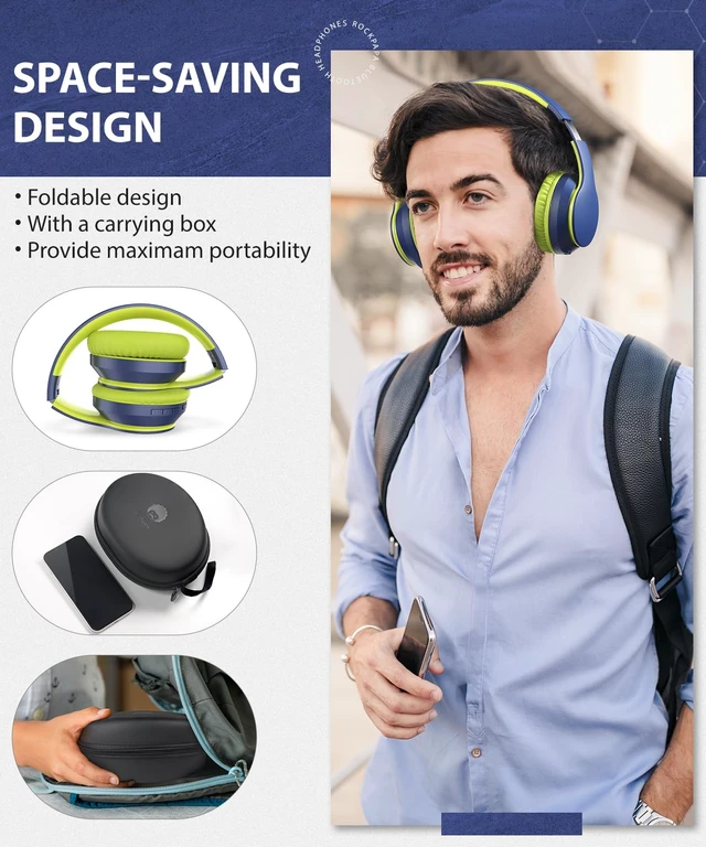 Alt view image 4 of 7 - Wired/Wireless Bluetooth Headphones with Mic & Case, 25Hrs Battery 2 in 1 Wire less Blue tooth Head Phones Foldable Lightweight Portable for Kids Boys Girls Youth in School Airplane Car Blue
