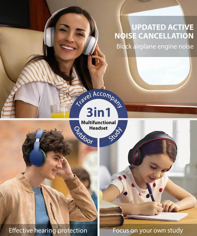 Alt view image 7 of 7 - Wired/Wireless Bluetooth Headphones with Mic & Case, 25Hrs Battery 2 in 1 Wire less Blue tooth Head Phones Foldable Lightweight Portable for Kids Boys Girls Youth in School Airplane Car Blue