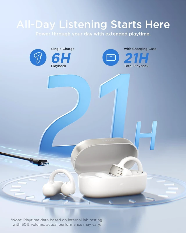Alt view image 7 of 7 - Open Ear Clip-On Wireless Bluetooth 6.0 Earbuds X8, White Powerful Bass, AI Clear Calls, All-Day Comfort, 5g Lightweight, Physical Buttons, IPX4, Earbuds for Running & Daily Use