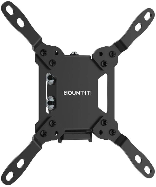 Main image of Mount-It Tilting TV Wall Mount, Low Profile, 13-50 Inch, 44 lbs, Steel VESA 75x75 to 200x200, Single Stud, 1.8 in. Depth, +10/-15 Deg Tilt, TV Bracket for Bedroom, Kitchen, Office, Black
