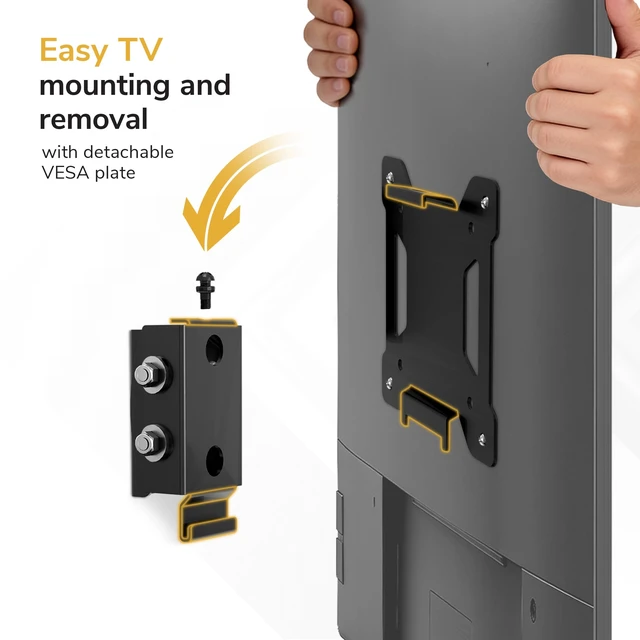 Alt view image 2 of 7 - Mount-It Tilting TV Wall Mount, Low Profile, 13-50 Inch, 44 lbs, Steel VESA 75x75 to 200x200, Single Stud, 1.8 in. Depth, +10/-15 Deg Tilt, TV Bracket for Bedroom, Kitchen, Office, Black