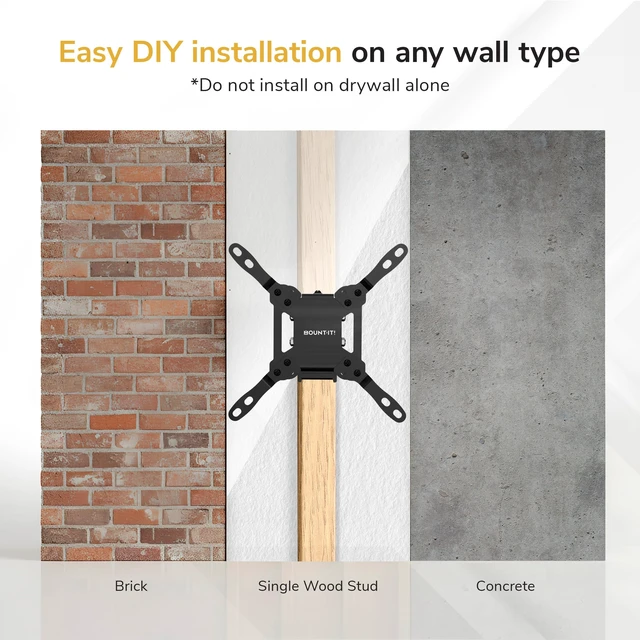 Alt view image 5 of 7 - Mount-It Tilting TV Wall Mount, Low Profile, 13-50 Inch, 44 lbs, Steel VESA 75x75 to 200x200, Single Stud, 1.8 in. Depth, +10/-15 Deg Tilt, TV Bracket for Bedroom, Kitchen, Office, Black