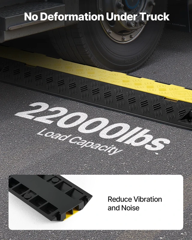 Alt view image 3 of 7 - Cable Protector Ramp, 22,000 lbs/axle Capacity, 2 Channel Heavy Duty TPU Cord Hose Wire Cover, 1.2 x 1.1 in Channel, Traffic Speed Bump with Flip-Open Top Cover, for Indoor Outdoor Use, 3 Pack