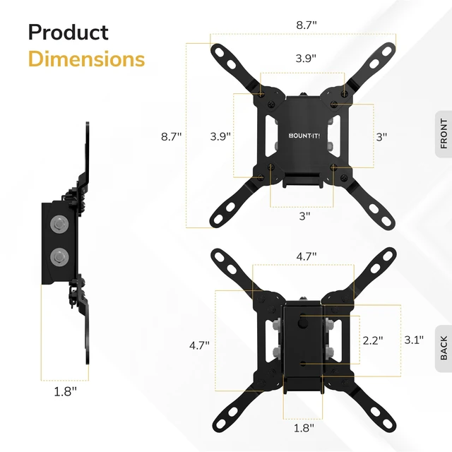 Alt view image 7 of 7 - Mount-It Tilting TV Wall Mount, Low Profile, 13-50 Inch, 44 lbs, Steel VESA 75x75 to 200x200, Single Stud, 1.8 in. Depth, +10/-15 Deg Tilt, TV Bracket for Bedroom, Kitchen, Office, Black