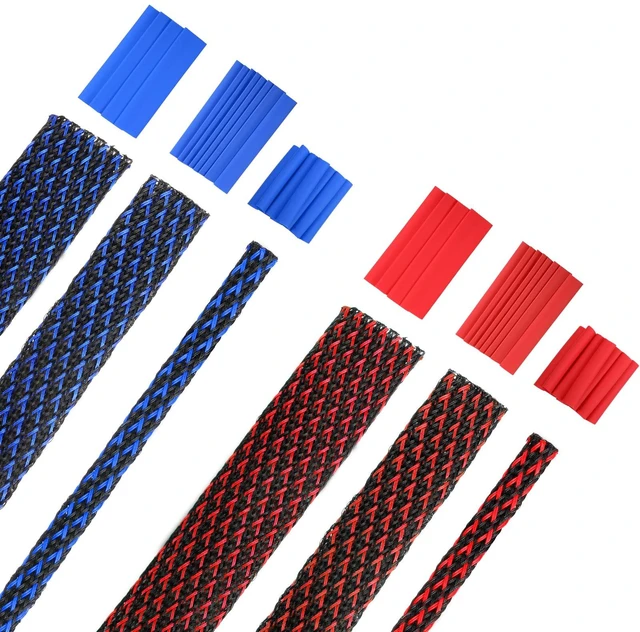 Main image of 96ft Wire Loom Braided Cable 1/2, 1/4, 3/8 Inch,Red,Blue and Black Wire Loom Braided Cable Sleeve Covers, with 127 Heat Shrink for Audio Video Cables, Protects from Pets, Flexible Organizer