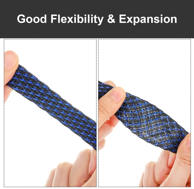 Alt view image 3 of 6 - 96ft Wire Loom Braided Cable 1/2, 1/4, 3/8 Inch,Red,Blue and Black Wire Loom Braided Cable Sleeve Covers, with 127 Heat Shrink for Audio Video Cables, Protects from Pets, Flexible Organizer