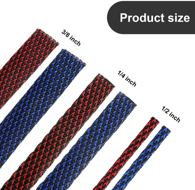 Alt view image 2 of 6 - 96ft Wire Loom Braided Cable 1/2, 1/4, 3/8 Inch,Red,Blue and Black Wire Loom Braided Cable Sleeve Covers, with 127 Heat Shrink for Audio Video Cables, Protects from Pets, Flexible Organizer