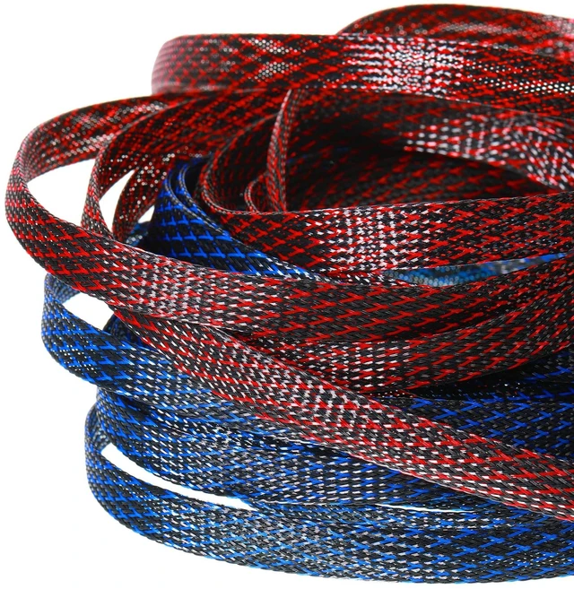 Alt view image 5 of 6 - 96ft Wire Loom Braided Cable 1/2, 1/4, 3/8 Inch,Red,Blue and Black Wire Loom Braided Cable Sleeve Covers, with 127 Heat Shrink for Audio Video Cables, Protects from Pets, Flexible Organizer