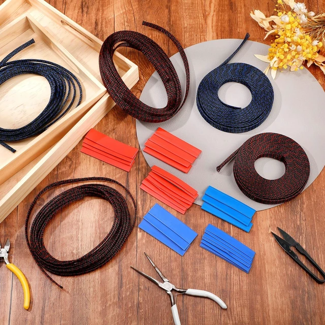 Alt view image 6 of 6 - 96ft Wire Loom Braided Cable 1/2, 1/4, 3/8 Inch,Red,Blue and Black Wire Loom Braided Cable Sleeve Covers, with 127 Heat Shrink for Audio Video Cables, Protects from Pets, Flexible Organizer