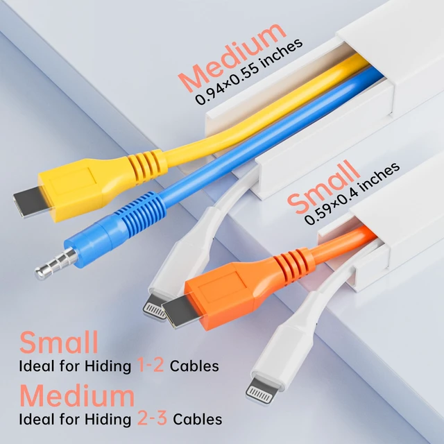Alt view image 4 of 7 - 283in Cord Hider, PVC Wire Covers for Cord on Wall, W0.94in H0.55in Medium Wire Covers for 2-3 Cords on Wall, Self-Adhesive Cable Raceway