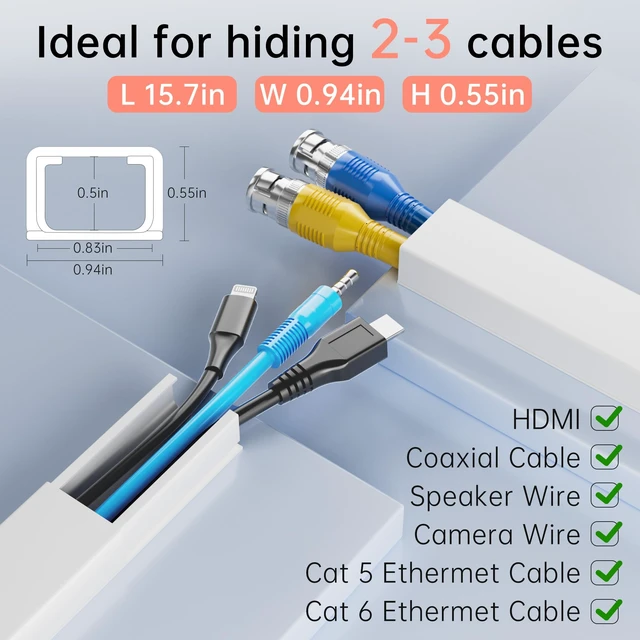 Alt view image 2 of 7 - 283in Cord Hider, PVC Wire Covers for Cord on Wall, W0.94in H0.55in Medium Wire Covers for 2-3 Cords on Wall, Self-Adhesive Cable Raceway