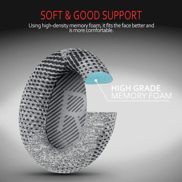Alt view image 2 of 6 - Earpads for Bose QC35 & QC45, Breathable Soft Fabric, Gray Fits QC45/QC35 II/QC25/QC2/QC15/AE2/AE2i/AE2w/SoundLink Headphones; Soft Memory Foam Bose Headphones Replacement Ear Pads