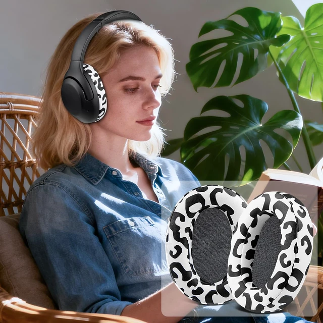 Alt view image 5 of 5 - Earpads for Sony WH-XB900N/WH-CH710N/WH-CH720N/WH-RF400/MDR-RF895RK Headphones, Ear Pads Cushions with Soft Protein Leather, High Density Foam - Snow Leopard