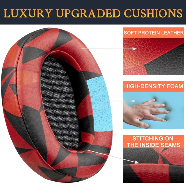 Alt view image 6 of 7 - Earpads for Sony WH-XB900N/WH-CH710N/WH-CH720N/WH-RF400/MDR-RF895RK Headphones, Ear Pads Cushions with Soft Protein Leather, High Density Foam - Red Storm