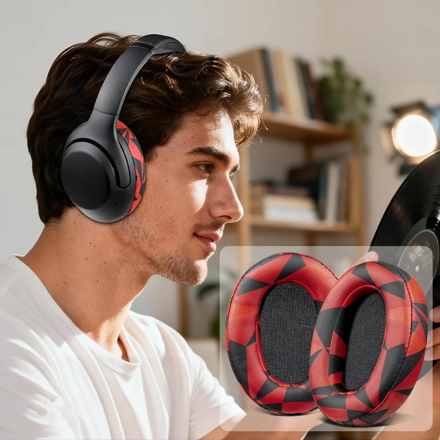 Alt view image 5 of 7 - Earpads for Sony WH-XB900N/WH-CH710N/WH-CH720N/WH-RF400/MDR-RF895RK Headphones, Ear Pads Cushions with Soft Protein Leather, High Density Foam - Red Storm