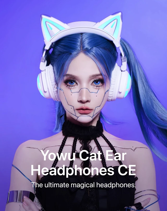 Alt view image 2 of 7 - YOWU Cat Ear Headphones CE, Wired/Wireless Headphones with Seamless Live Sound Experience for PC/PE/Switch, Built-in Mic & Customizable RGB Light Effect for Anime Lovers(White)