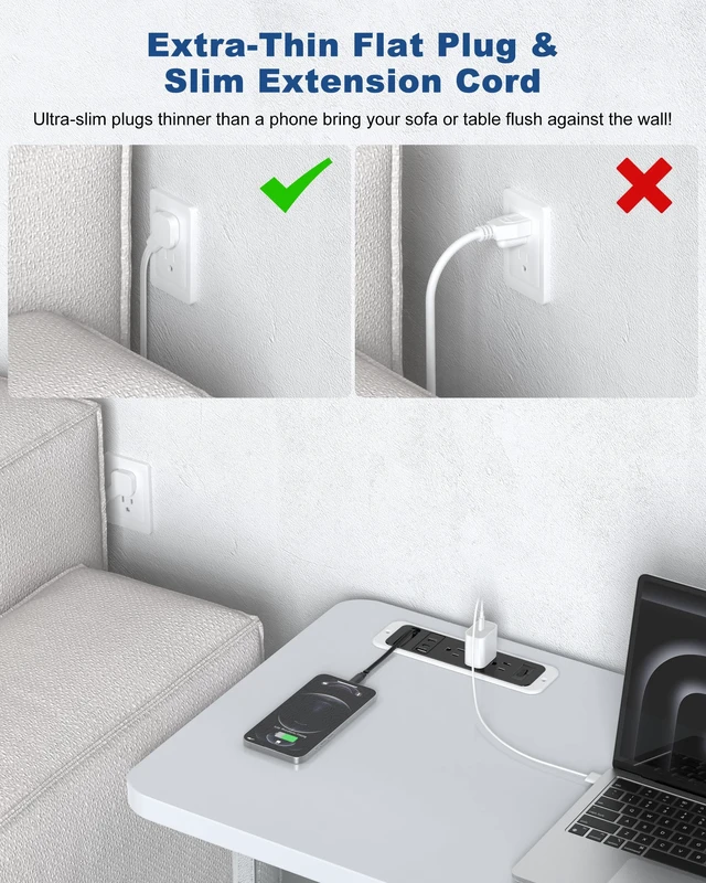 Alt view image 3 of 7 - Recessed Power Strip,20W Retractable USB C Cable,Black and White 10FT,Flush Mount Countertop Drawer Outlet, Furniture Hidden Outlet for Side Table,End Table,3 Outlets