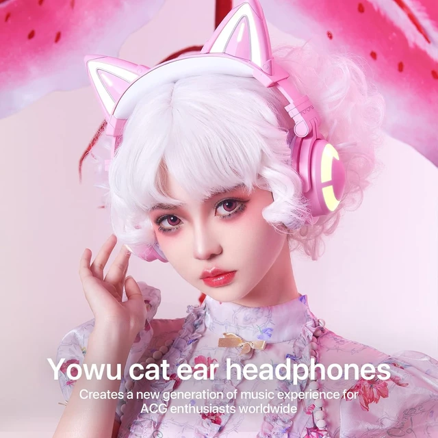 Alt view image 2 of 7 - YOWU Cat Ear Headphones CE, Wired/Wireless Pink Gaming Headsets with Seamless Live Sound Experience for PC/PE/Switch/PS4/PS5, Built-in Mic & Customizable RGB Light Effect for Anime Lovers