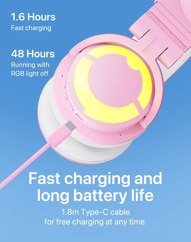 Alt view image 5 of 7 - YOWU Cat Ear Headphones CE, Wired/Wireless Pink Gaming Headsets with Seamless Live Sound Experience for PC/PE/Switch/PS4/PS5, Built-in Mic & Customizable RGB Light Effect for Anime Lovers
