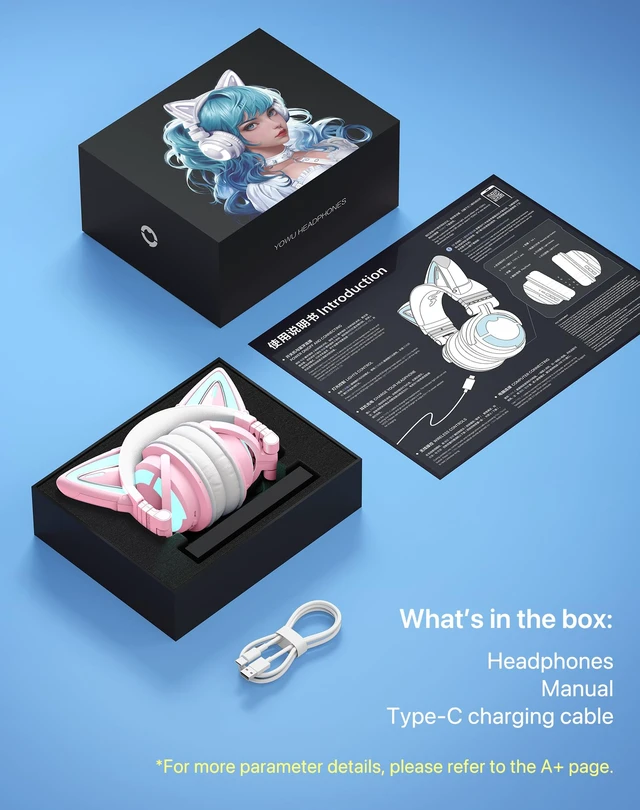 Alt view image 7 of 7 - YOWU Cat Ear Headphones CE, Wired/Wireless Pink Gaming Headsets with Seamless Live Sound Experience for PC/PE/Switch/PS4/PS5, Built-in Mic & Customizable RGB Light Effect for Anime Lovers