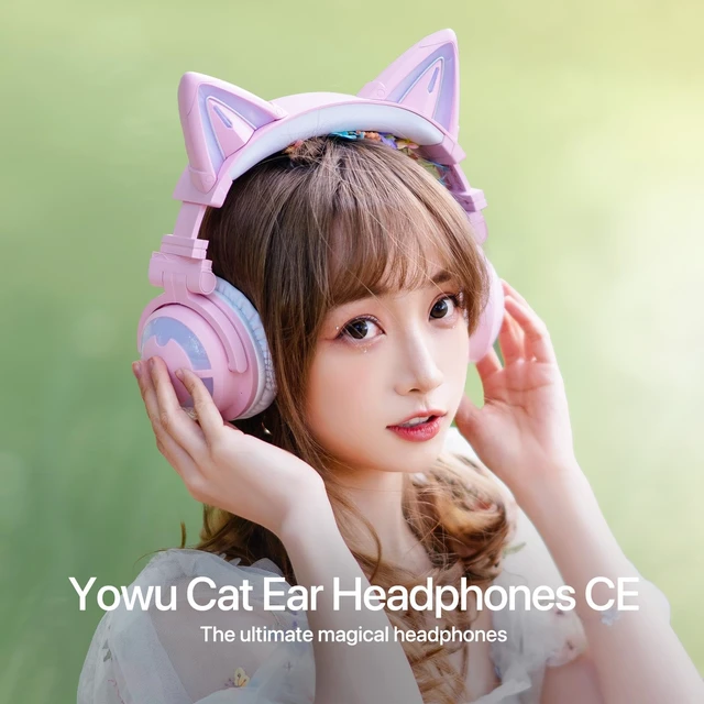 Alt view image 6 of 7 - YOWU Cat Ear Headphones CE, Wired/Wireless Pink Gaming Headsets with Seamless Live Sound Experience for PC/PE/Switch/PS4/PS5, Built-in Mic & Customizable RGB Light Effect for Anime Lovers
