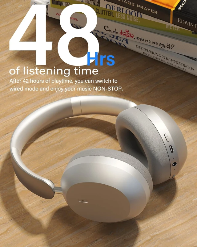 Alt view image 3 of 7 - Y05 Wireless Bluetooth Headphone, Noise Cancelling, Sliver Wireless Over-Ear Headphones, Hi-Res Audio, 48H Playtime, Built-in Mic, Comfort & Connectivity, Works with iOS, Android & PC