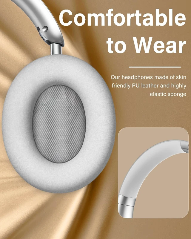 Alt view image 2 of 7 - Y05 Wireless Bluetooth Headphone, Noise Cancelling, Sliver Wireless Over-Ear Headphones, Hi-Res Audio, 48H Playtime, Built-in Mic, Comfort & Connectivity, Works with iOS, Android & PC
