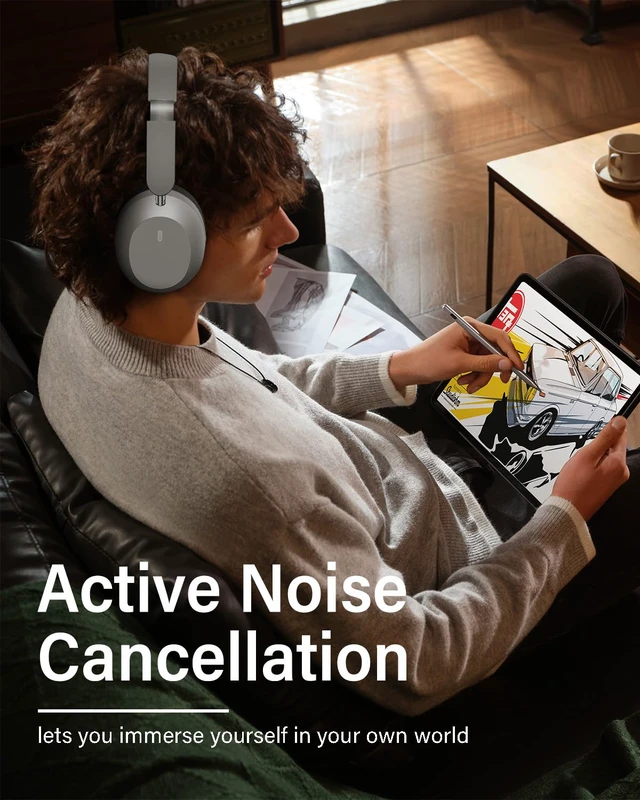 Alt view image 4 of 7 - Y05 Wireless Bluetooth Headphone, Noise Cancelling, Sliver Wireless Over-Ear Headphones, Hi-Res Audio, 48H Playtime, Built-in Mic, Comfort & Connectivity, Works with iOS, Android & PC