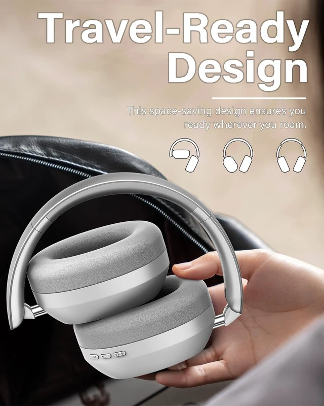 Alt view image 6 of 7 - Y05 Wireless Bluetooth Headphone, Noise Cancelling, Sliver Wireless Over-Ear Headphones, Hi-Res Audio, 48H Playtime, Built-in Mic, Comfort & Connectivity, Works with iOS, Android & PC