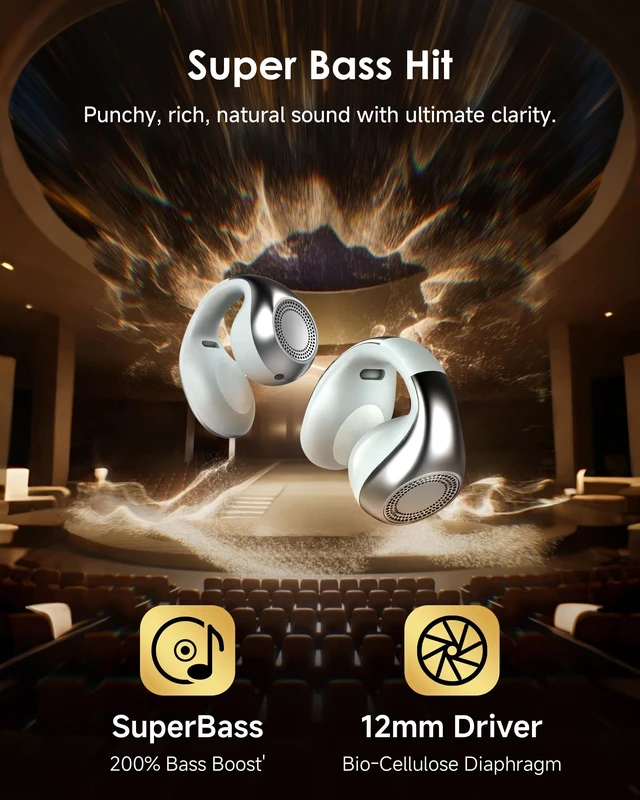 Alt view image 7 of 7 - King Lucky Clip-On Earbuds,Comfort Air Cushion Open Ear Earbuds Wireless Bluetooth 6.0 Multipoint, Open Ear Headphones with Mic,Anti-Mistouch,45H Playtime for Sports,Small Ears&Sleep (Silver)