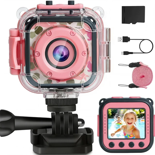Main image of Kids Waterproof Camera, IP68 Video Camera Birthday Gift Girls 3-12 Children Digital Video Travel Camcorder with 32G Card, 1080P Undewater Action Camera Toy for Pool, Beach, Bike, Skateboarding