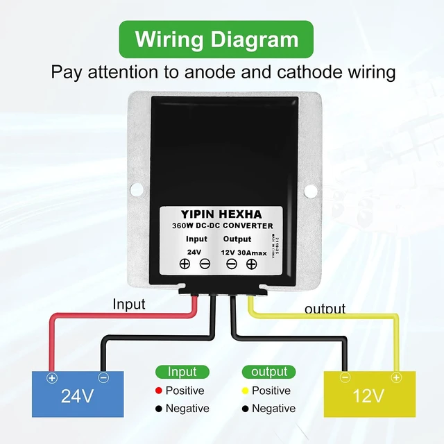 Alt view image 6 of 7 - DC 24V Step Down to 12V 30A 360W Converter Regulator Waterproof Buck Power Supply Reducer Regulator Transformer Voltage Module for Golf cart Club car