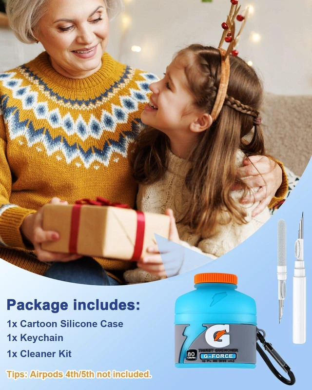 Alt view image 6 of 6 - for AirPods 5th/4th Case, Cute 3D Cartoon Silicone Cover, Bottle Shock-Absorbing Protection, Secure Keychain, Cleaner Kit Included, Soft-Touch Finish, Easy Carry for Women, Girls and Teens