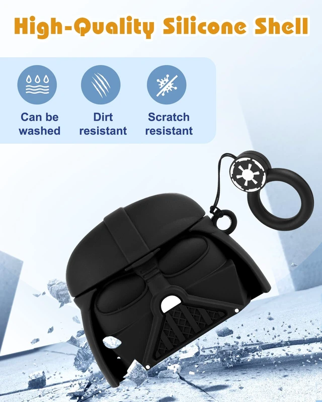 Alt view image 4 of 6 - for AirPods 5th/4th Case, Cute 3D Cartoon Silicone Cover, Black Hero Shock-Absorbing Protection, Secure Keychain, Cleaner Kit Included, Soft-Touch Finish, Easy Carry for Women, Girls and Teens