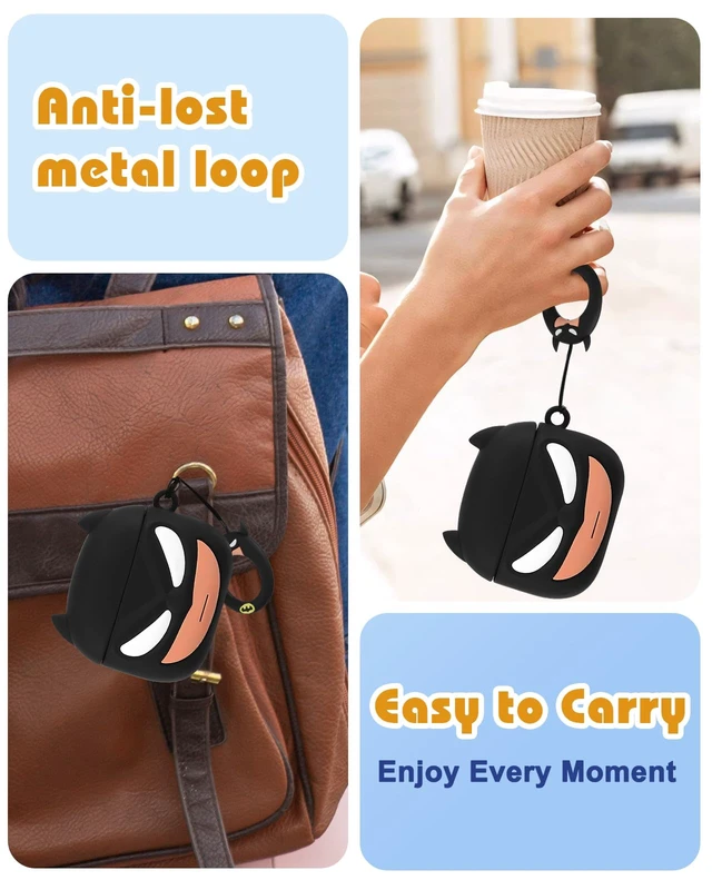 Alt view image 3 of 6 - for AirPods 5th/4th Case, Cute 3D Cartoon Silicone Cover, Black Bat Shock-Absorbing Protection, Secure Keychain, Cleaner Kit Included, Soft-Touch Finish, Easy Carry for Women, Girls and Teens