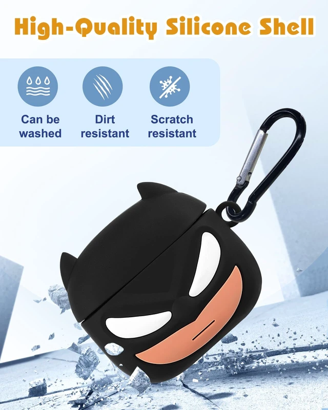Alt view image 4 of 6 - for AirPods 5th/4th Case, Cute 3D Cartoon Silicone Cover, Black Bat Shock-Absorbing Protection, Secure Keychain, Cleaner Kit Included, Soft-Touch Finish, Easy Carry for Women, Girls and Teens