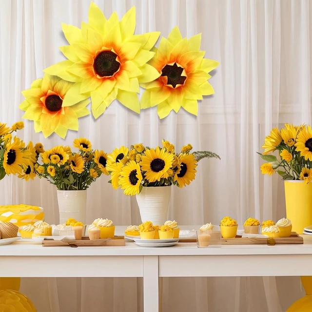 Alt view image 4 of 6 - 3 Pcs Giant Flowers, Paper Flowers Extra Large Sunflowers Extra Large Petals for Event Decor, Wedding Birthday Backdrop, Home Centerpieces, Party Photo Booth