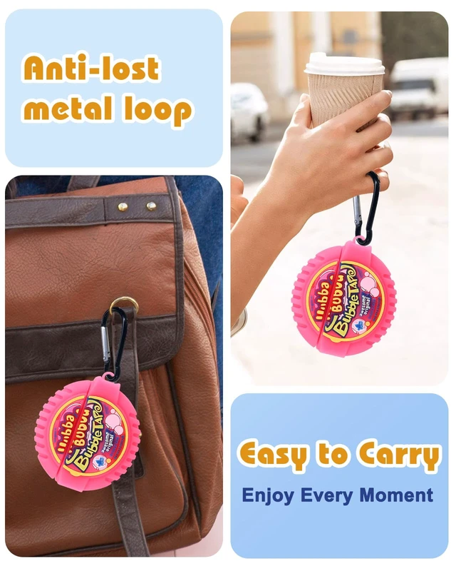 Alt view image 3 of 6 - for AirPods 5th/4th Case, Cute 3D Cartoon Silicone Cover, Pink Candy Shock-Absorbing Protection, Secure Keychain, Cleaner Kit Included, Soft-Touch Finish, Easy Carry for Women, Girls and Teens
