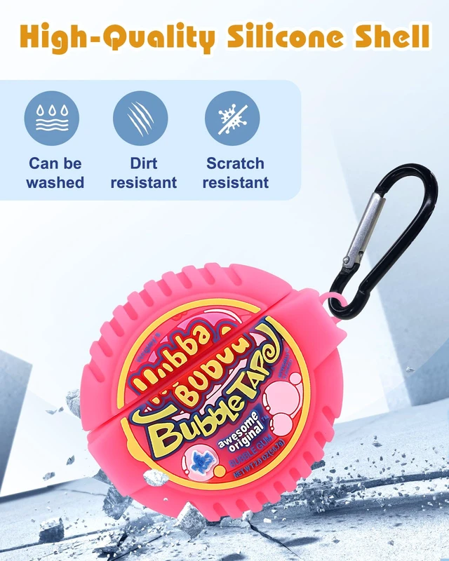 Alt view image 4 of 6 - for AirPods 5th/4th Case, Cute 3D Cartoon Silicone Cover, Pink Candy Shock-Absorbing Protection, Secure Keychain, Cleaner Kit Included, Soft-Touch Finish, Easy Carry for Women, Girls and Teens