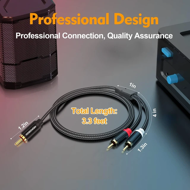 Alt view image 6 of 6 - RCA Y Splitter Cable, 3.3Ft, 2Pack, 1 Male to 2 Male Audio Cable, Gold-Plated, Noise-Free Durable Braided Design RCA Adapter for Subwoofers, Amplifiers, TVs, Home Theater, Hi-Fi Systems