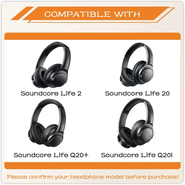 Alt view image 2 of 6 - Replacement Ear Pads for Anker Soundcore Life Q20/Q20i/Q20BT/Q20+/Life 2 Headphones, Replcement Earpads Ear Cushions Ear Cups Cover Repair Parts (Sliver)