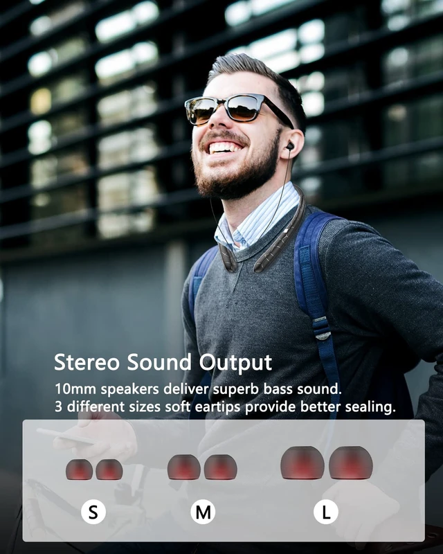 Alt view image 6 of 6 - Neckband Bluetooth Headphones, V5.3 Retractable Headphones with IPX5 Sweatproof, 18H Playtime Sport Headset with Noise Cancelling Mic for Gym, Running, Workout, Outdoor Sports
