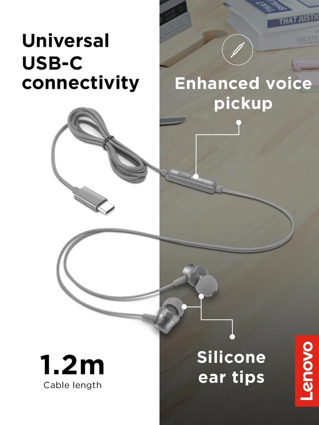 Alt view image 4 of 7 - 300 Wired in-Ear USB-C Headphones - in-Line Microphone - USB-C Connectivity - Play & Pause Button - 3 Sizes Silicone Ear Tips Included, Grey