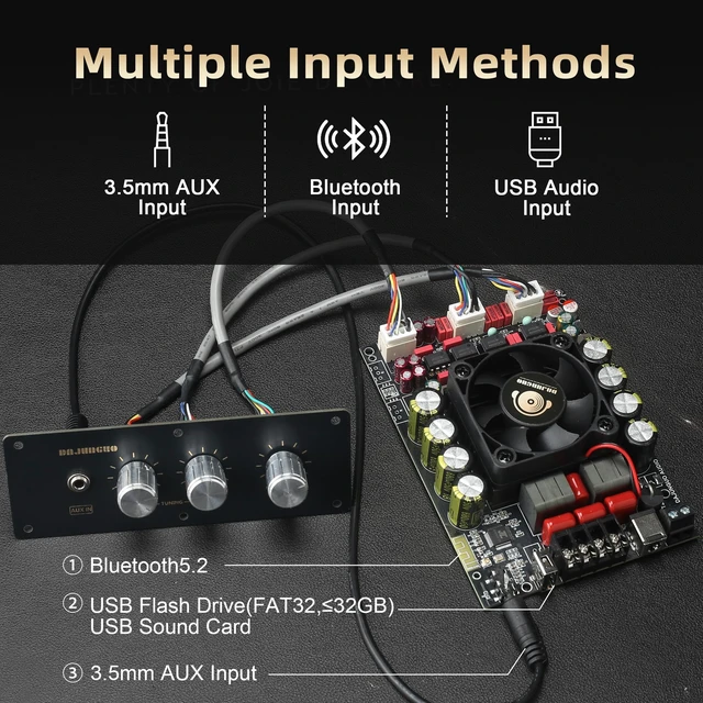 Alt view image 3 of 7 - T220HS-W Power Amplifier Board 2.0 Channel 220W×2 with Treble and Bass, 12V-36V Audio Power Amplifier Module with Front Panel