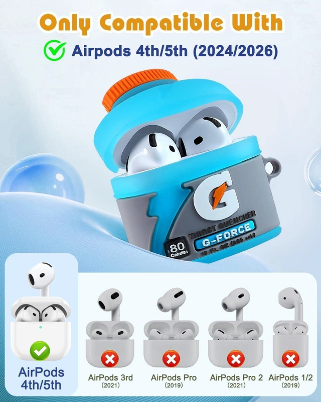 Alt view image 2 of 6 - for AirPods 5th/4th Case, Cute 3D Cartoon Silicone Cover, Bottle Shock-Absorbing Protection, Secure Keychain, Cleaner Kit Included, Soft-Touch Finish, Easy Carry for Women, Girls and Teens