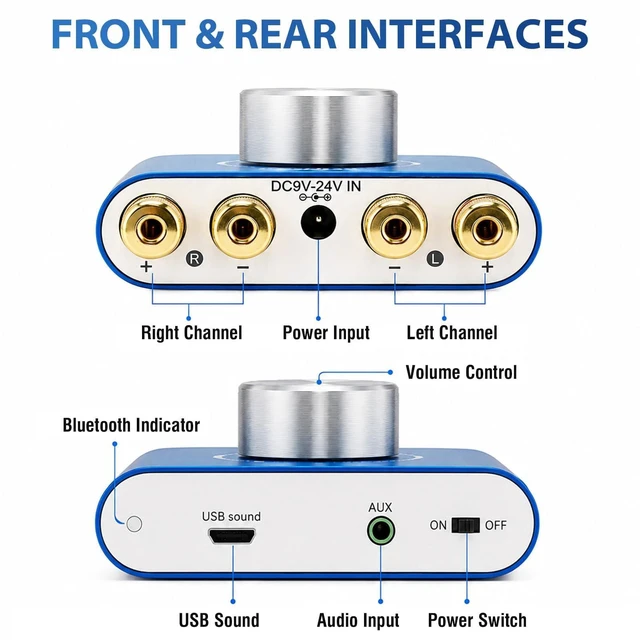 Alt view image 2 of 7 - F900S Mini Bluetooth 5.0 Power Amplifier, 2.0CH 50Wx2 Stereo Amp 100W Hi-Fi Digital AMP Portable Sound Speaker Wireless Receiver AUX/USB/Bluetooth In 12V Power Supply For Home Audio