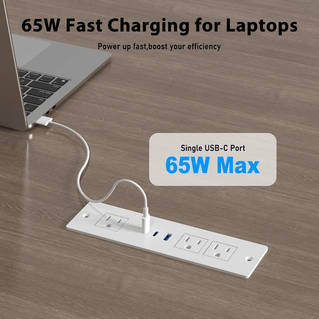 Alt view image 2 of 7 - Drawer Outlet Kit with 65W USB C Fast Charging Station Recessed Power Outlet with 3 USB Ports & 3 AC Outlets, Furniture Flush Mount Power Strip for Home Office,6FT White Cord