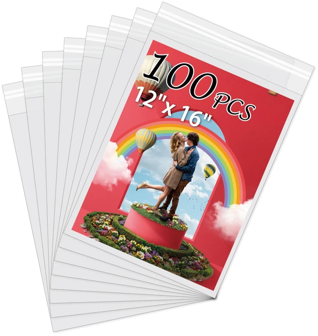 Main image of 100 Pack Acid-Free Crystal Clear Sleeves Storage Bags for 12x16 Art Prints Pictures, Photos, Frame Mats (Bag Size: 12 2/5" x16 1/2")