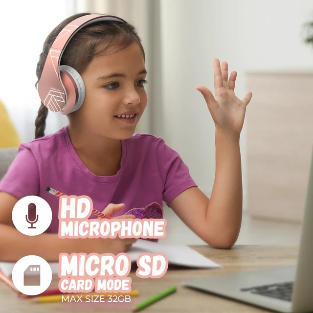 Alt view image 6 of 7 - Kids Headphones Over-Ear, Bluetooth Wireless Headphones for Kids,with Microphone, Safe 85DB Volume Limited, Foldable with Carry Case, Audio Cable, Micro SD mode for Online Classes,PC,Phones